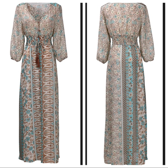 Bohemian Floral Chiffon Long Maxi Dress - Picture 4 of 5